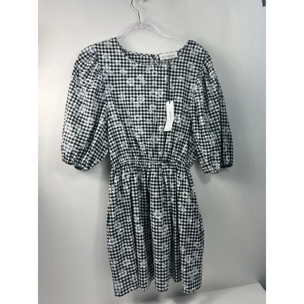 Self Contrast Black And White Floral Checkered Mini Dress Women's Size L NWT - Picture 3 of 9